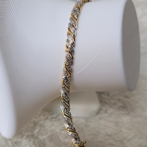 Gorgeous Two-Tone Tennis BB Bracelet 7.5" Signed by PAJ - Picture 5 of 12